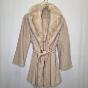 Vintage Faux Fur Collar Wool Blend Wrap Coat